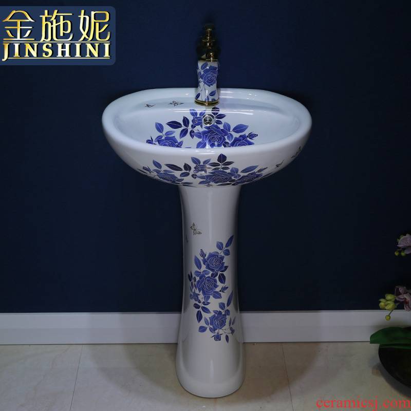 Gold cellnique porcelain art pillar basin of Chinese style restoring ancient ways ceramic lavatory vertical lavabo one - piece column basin
