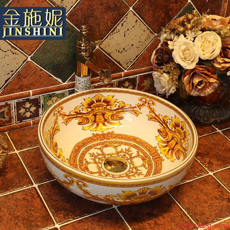 Gold cellnique Europe type restoring ancient ways of art basin on the ceramic bath lavatory basin sink the basin that wash a face