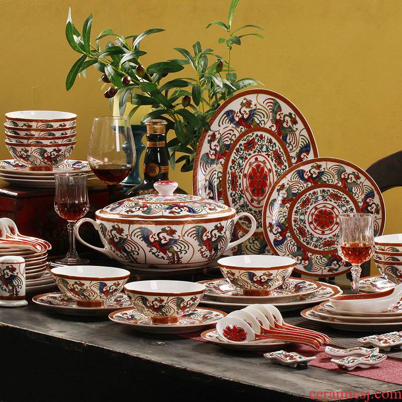 Jingdezhen 59 head of Chinese style household ipads porcelain enamel colored enamel porcelain tableware ceramics