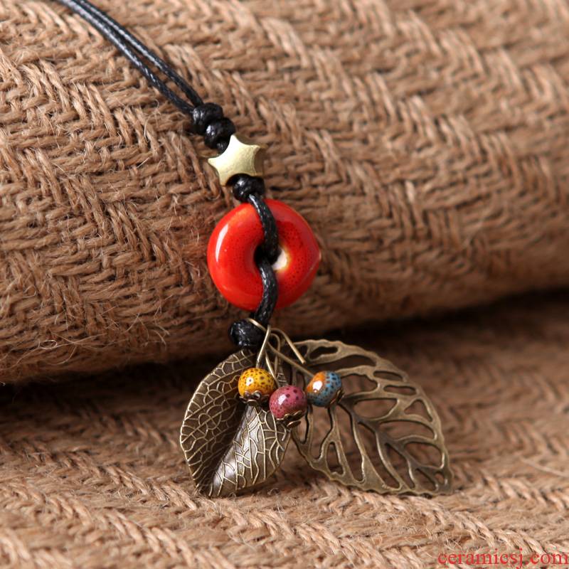 The Original checking ceramic QingGe sweater chain long leaves jewelry necklace restoring ancient ways female joker street source of literature and art