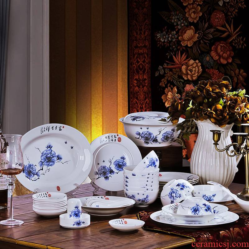 Red xin 56 skull porcelain of jingdezhen ceramic - in glazed porcelain tableware suit Chinese style table fingers peony