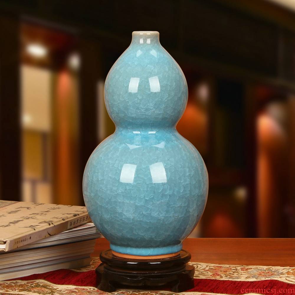 Jingdezhen ceramics high - end antique royal blue crystalline glaze vase of crack fashion modern household furnishing articles