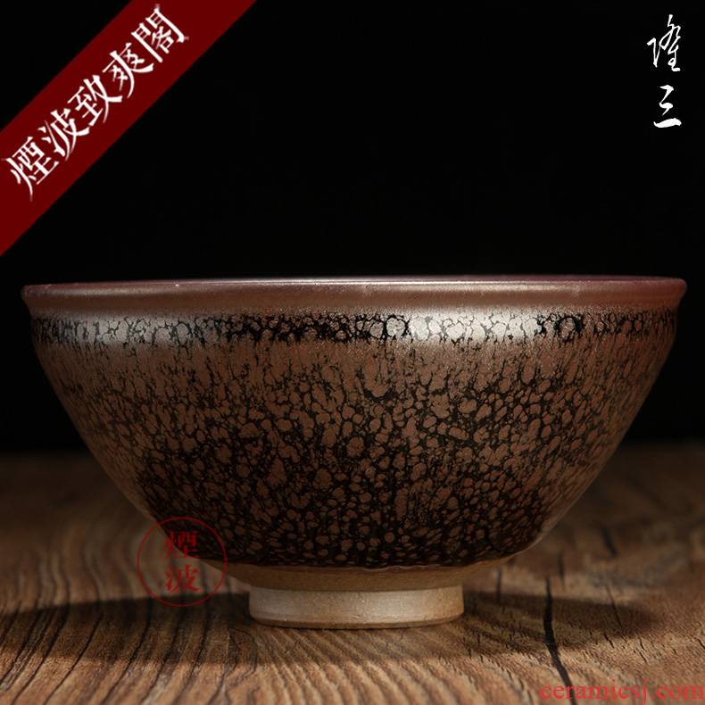 Those long Japanese pottery as temmoku bowl built light tea light C - 2 cups