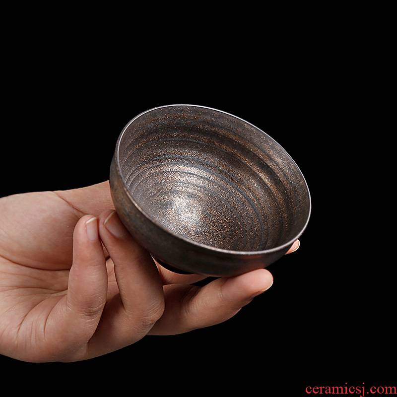 By patterns coarse pottery bronze and gold hat lamp cup kung fu small ceramic cups in use only master cup cup of move