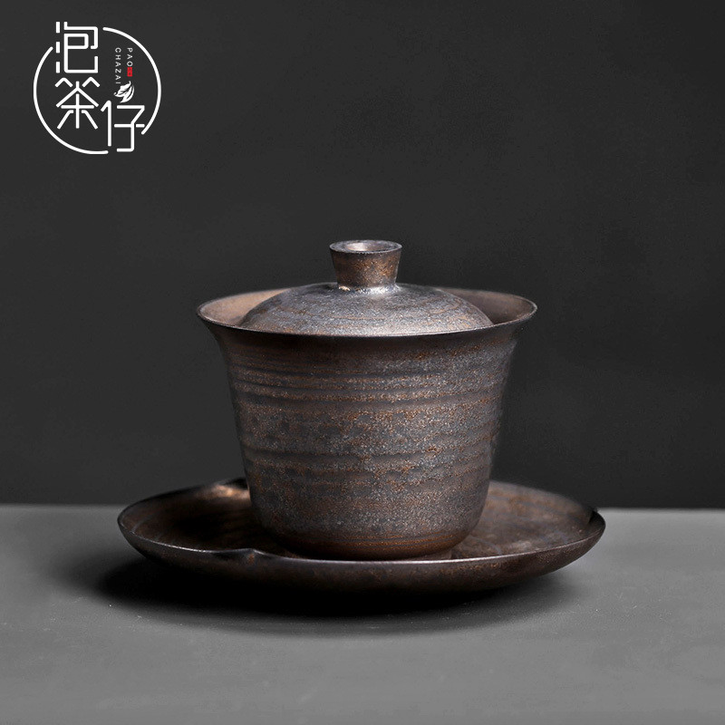 Coarse pottery tureen gold metal glaze tureen kung fu tea set item make tea, tea bowl three tureen lid cup only