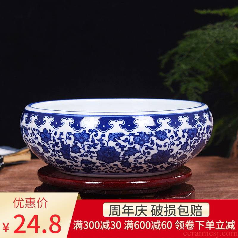Package mail basin of water lily jingdezhen aquarium porcelain ceramic creative writing brush washer tortoise cylinder refers to basin of water lily flower pot hand - made