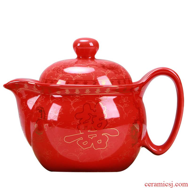 Red wedding ceramic teapot to new one people cup bowl wedding wedding gift tea kettle lid bowl