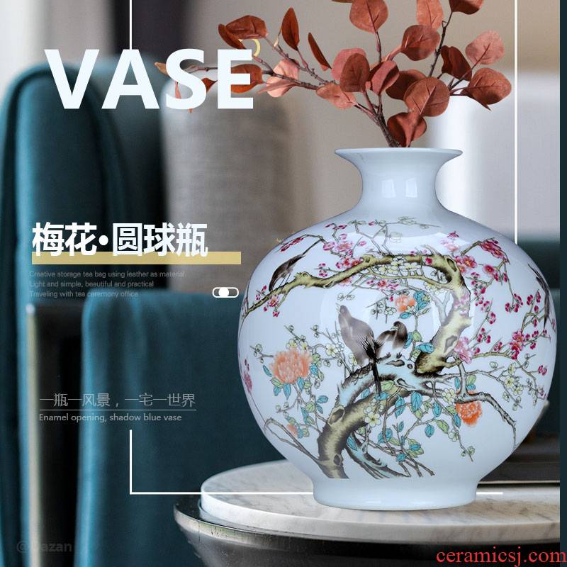 Home rich ancient frame China name plum flower round belly sitting room adornment flower arranging small porcelain jingdezhen ceramic vase
