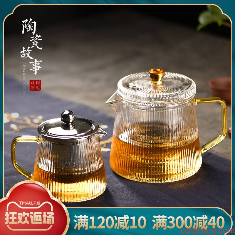 Ceramic story glass teapot high - temperature thickening filtration teapot household Japanese tea tea set