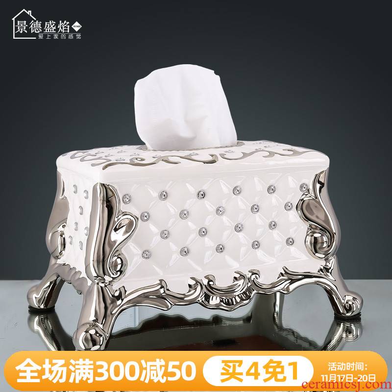 Light European - style key-2 luxury tissue box creative American household Nordic smoke box ceramic I and contracted sitting room tea table furnishing articles