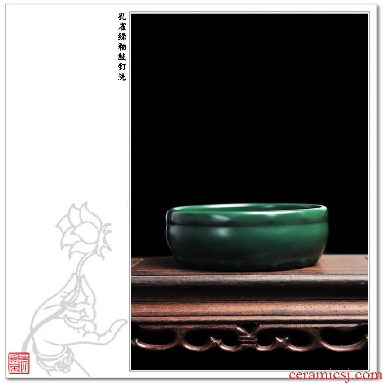 Offered home - cooked view flavour malachite green glaze nail drum writing brush washer in jingdezhen manual archaize ceramic four treasures of the study