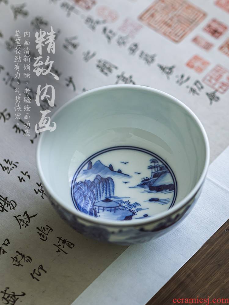 Kangxi all hand landscape master cup of jingdezhen ceramic hand - made sample tea cup kung fu tea cup single CPU