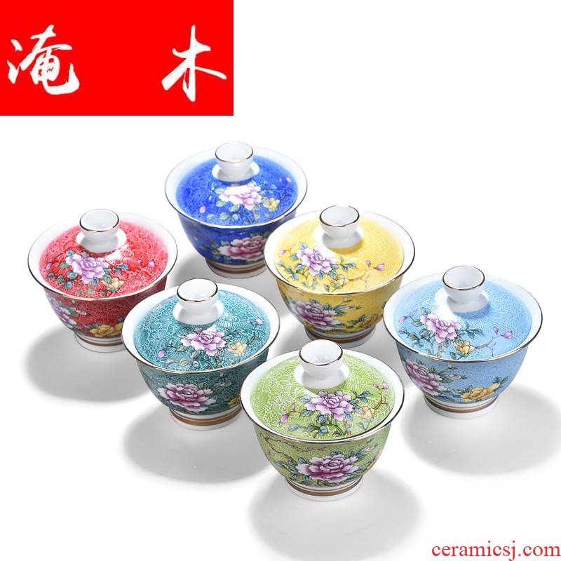 Flooded wooden pick flowers tureen large white porcelain of jingdezhen ceramics pastel colored enamel three bowl kung fu tea set