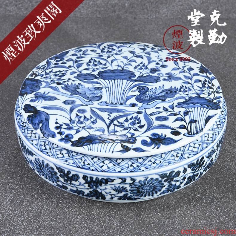 Those jingdezhen g frequently lianchi mandarin duck hall hand - made imitation of yuan blue and white porcelain tea box of the tea pot cover