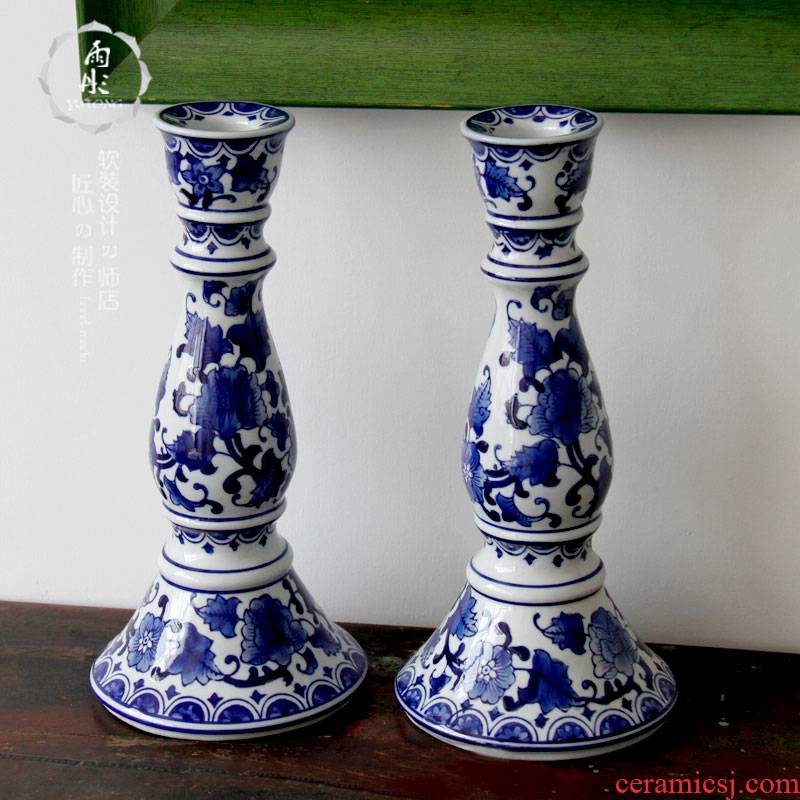 Blue and white porcelain of jingdezhen ceramics candlestick/contracted household of Chinese style style ceramic candlestick furnishing articles incense inserted