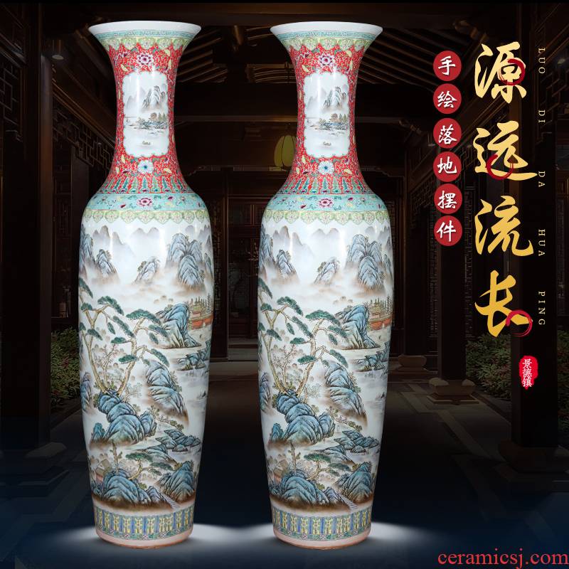 Jingdezhen ceramics hand - made pastel landscapes of large vase to heavy Chinese style living room hotel furnishing articles