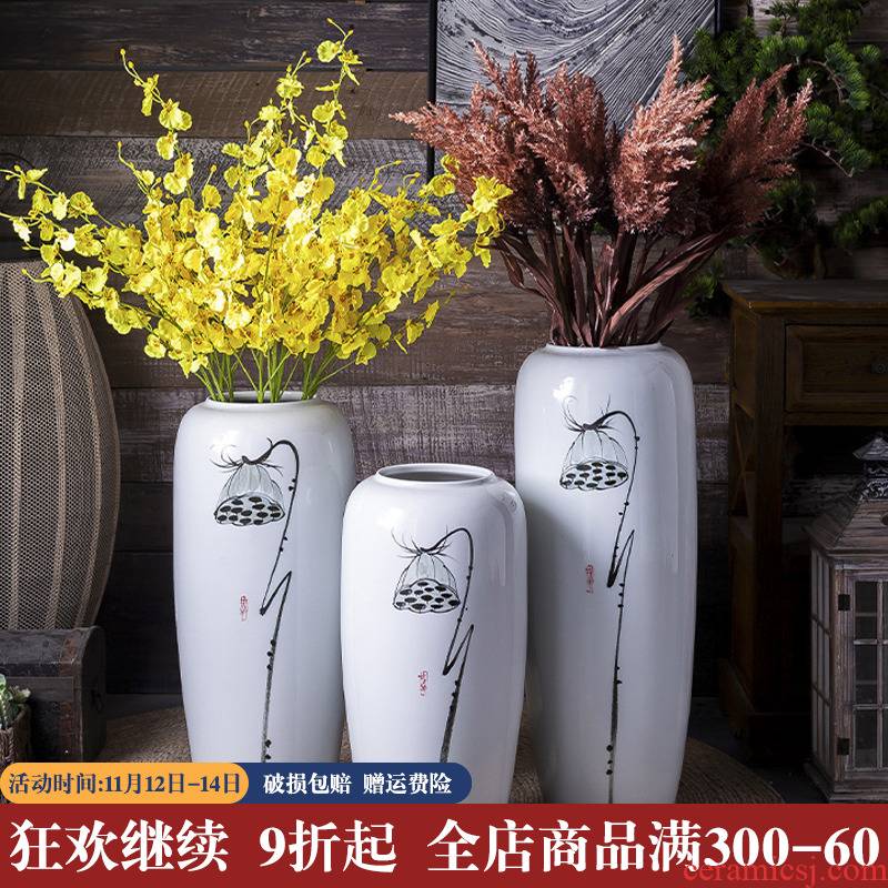 New Chinese style landing large white vase decoration to the hotel restaurant furnishing articles ceramic flower, flower simulation flower art