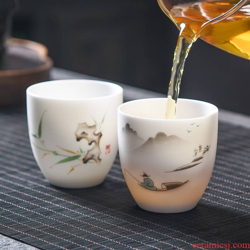 Suet jade porcelain ceramic masters cup single cup small white porcelain cups sample tea cup home of kung fu tea package can be customized