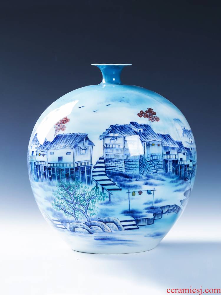 China jingdezhen blue and white porcelain hand - made ceramic Chinese vase pomegranate bottles of the sitting room TV cabinet decoration