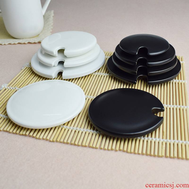 Scene RuYiBei the lid, black and white ceramic matte enrolled frosted lid, lovely flat mark cup cover pure white hand