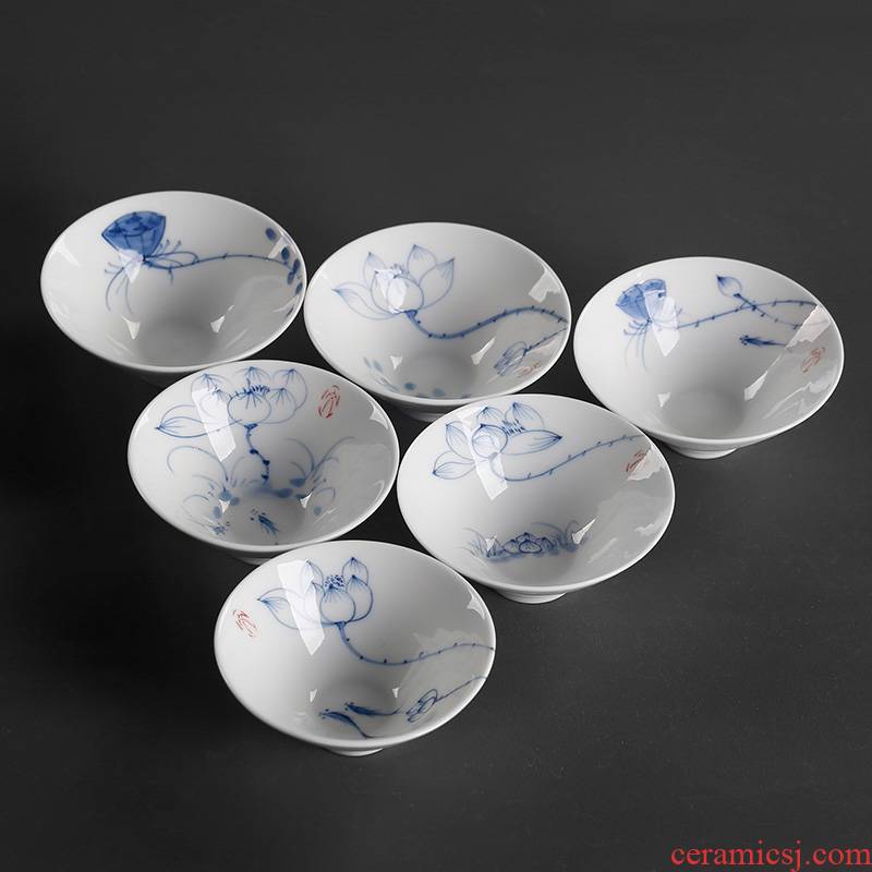 Hand - made hat cup thin foetus a single small ceramic cups single sample tea cup only master of blue and white porcelain cup kunfu tea cup
