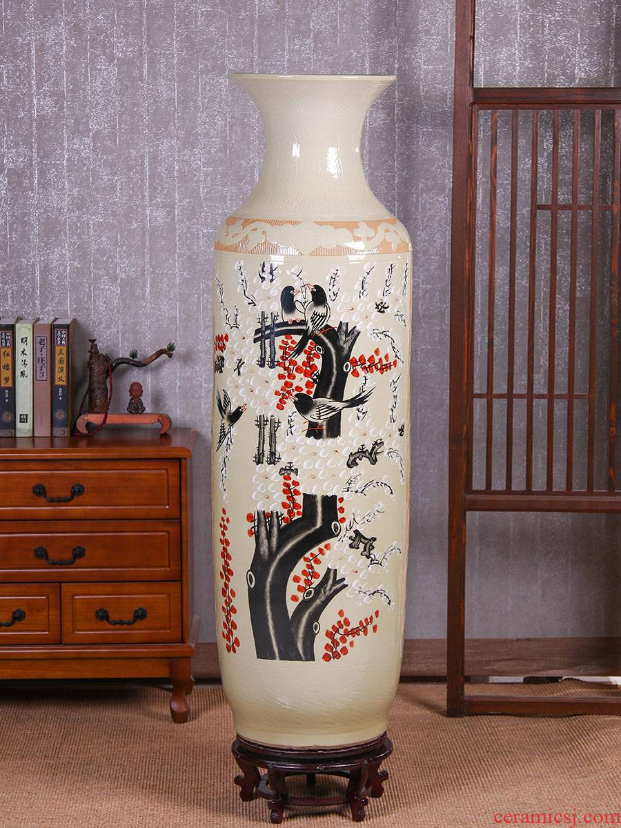 Jingdezhen chinaware big vase hand carved landing place bottle home sitting room TV ark adornment vase