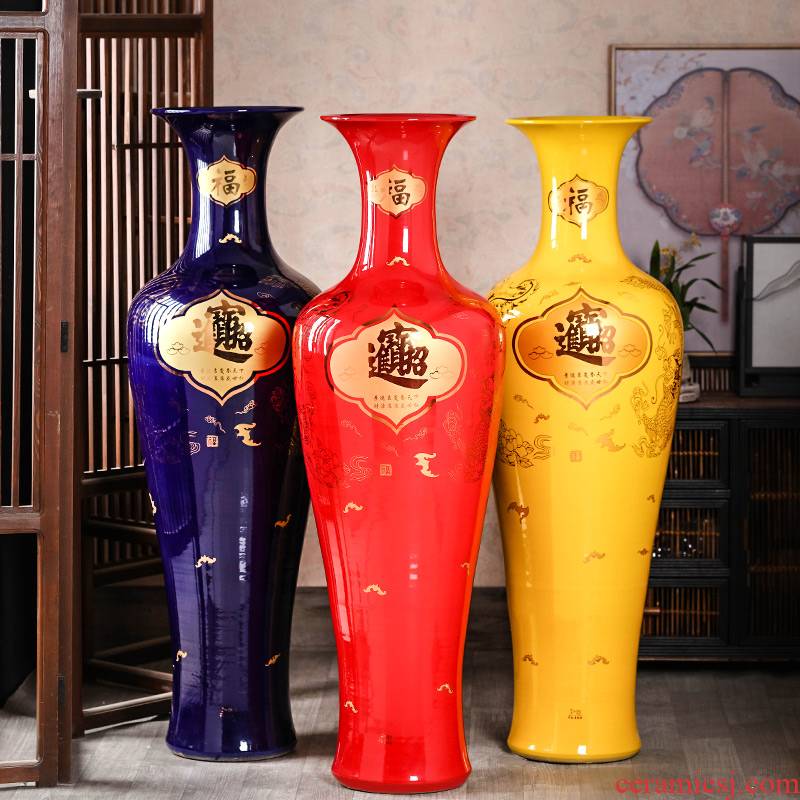 Jingdezhen ceramics China red large vase furnishing articles hotel to heavy Chinese style household act the role ofing is tasted a large living room