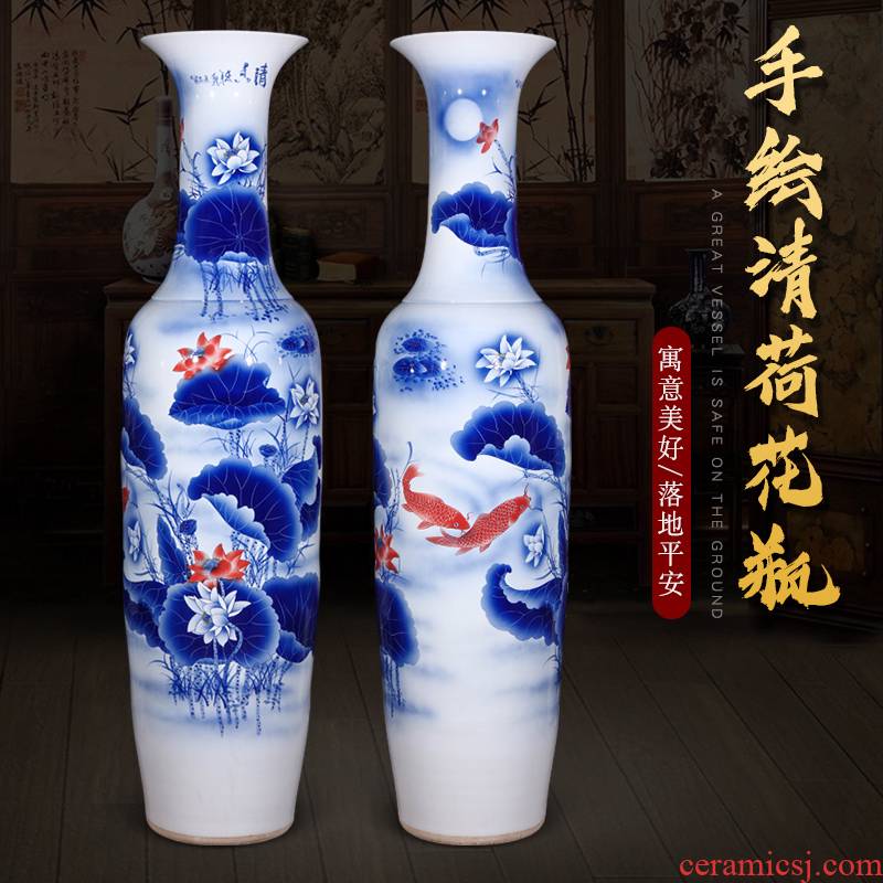 Modern Chinese style living room home decoration large furnishing articles hand - made jingdezhen ceramics of large blue and white porcelain vase