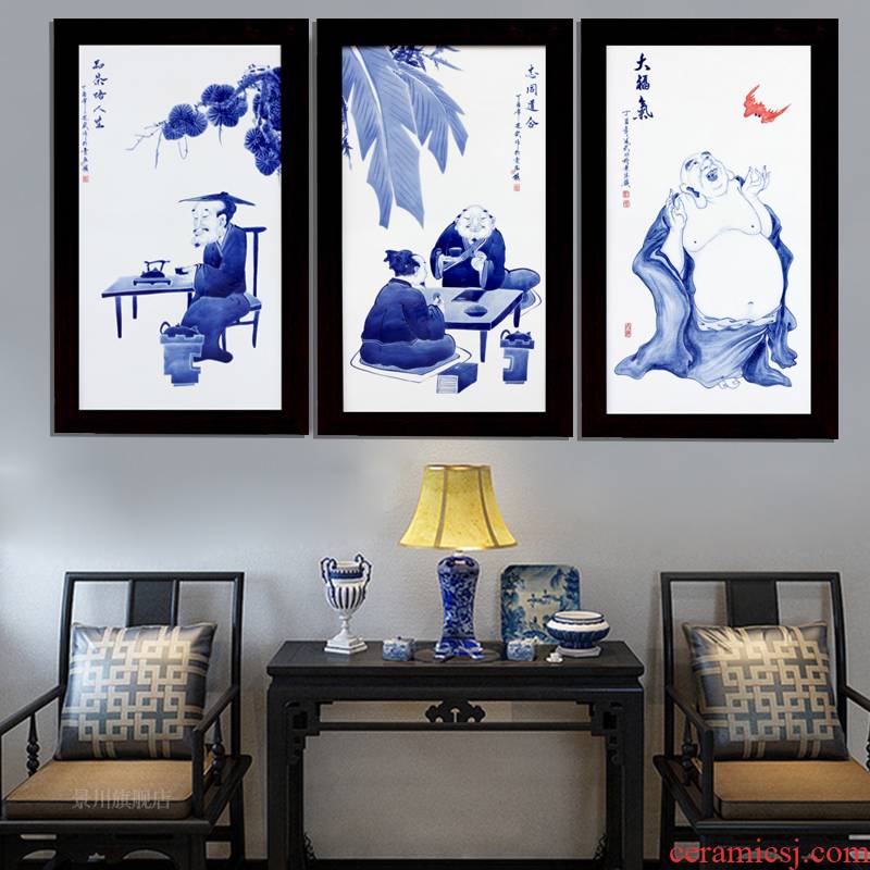 Jingdezhen blue and white porcelain hand - drawn characters porcelain plate painting sofa setting wall adornment home sitting room hangs a picture of ceramic painting