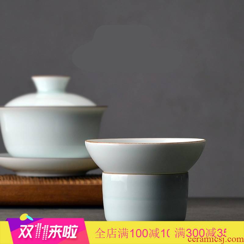 The Poly real scenery beautiful jingdezhen shadow green glaze tea filter ceramic checking) tea strainer screen pack tea cups
