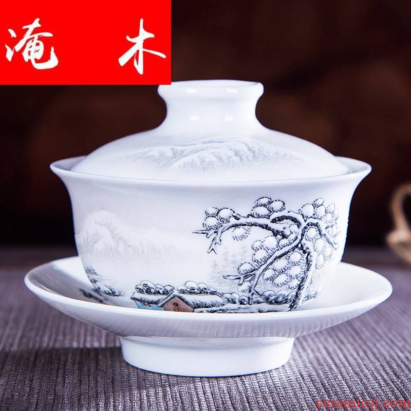 Submerged wood jingdezhen tureen hand - made ceramic tea set manually pastel snow three tubas catch bowl bowl of kung fu