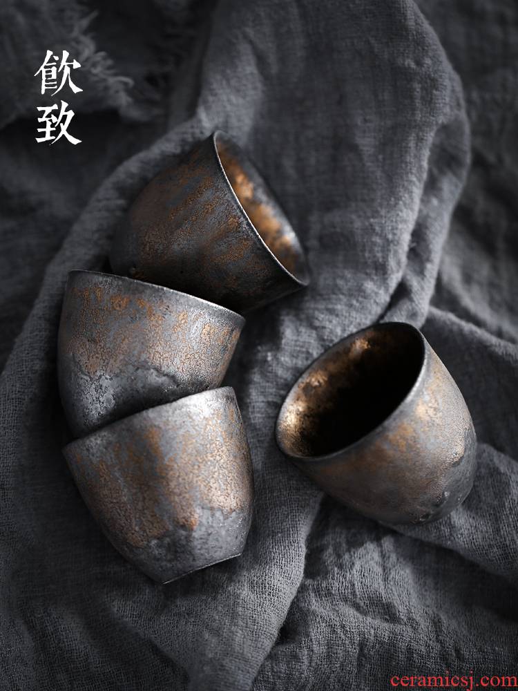 To make a fire To fine gold cup up with Japanese product shots of small coarse pottery master cup single CPU zen ceramic tea set restoring ancient ways