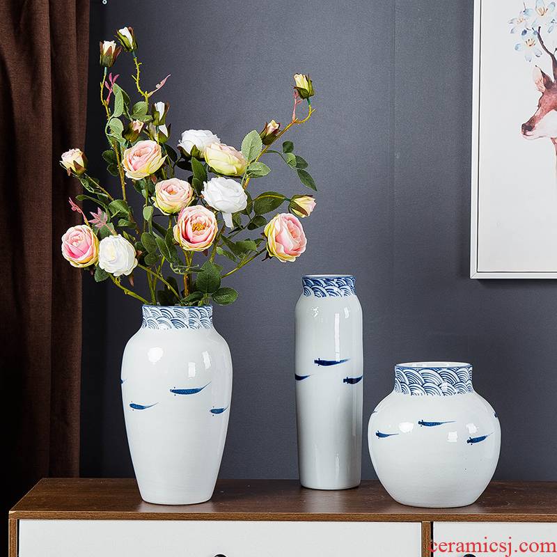 Jingdezhen modern household adornment new Chinese TV ark, ceramic vase in the sitting room porch creative furnishing articles