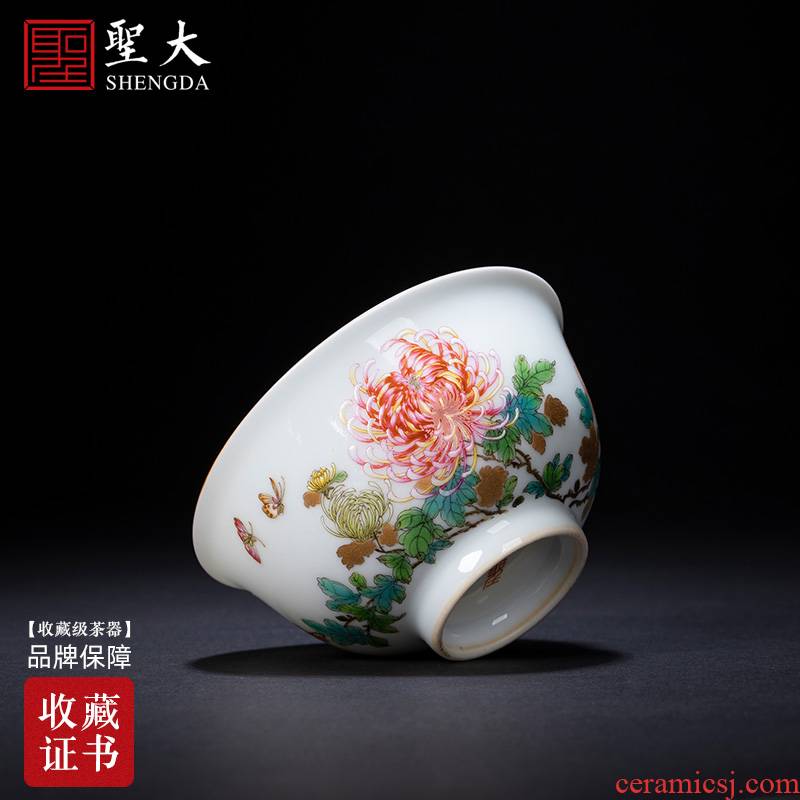 Santa teacups hand - made ceramic kung fu master see colour by flower powder enamel butterfly figure cup sample tea cup of jingdezhen tea service