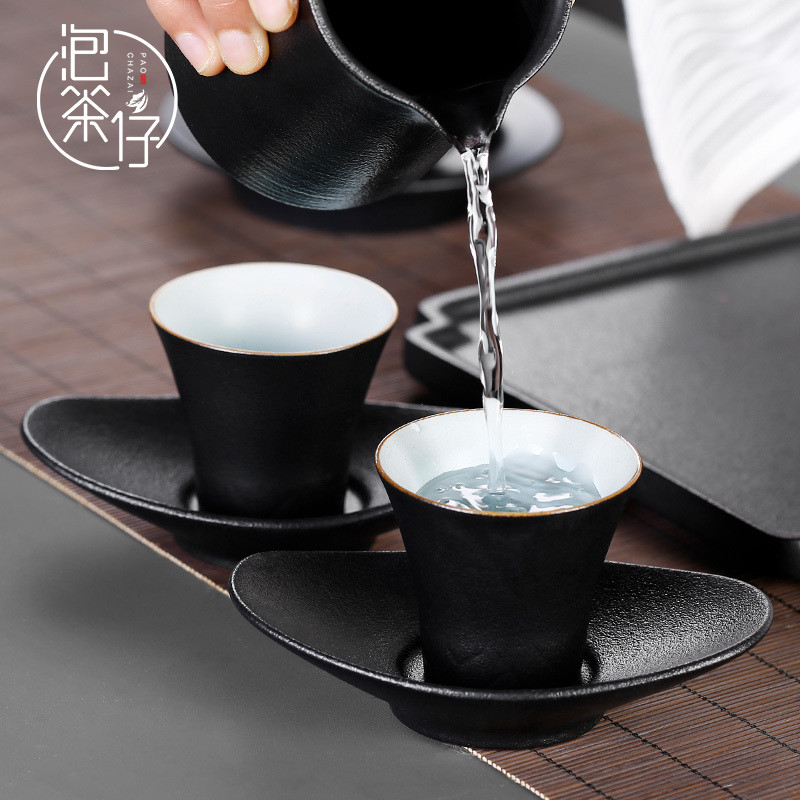Japanese coarse pottery cups single cup black black glaze ceramic kung fu tea light black iron glaze tea only master sample tea cup