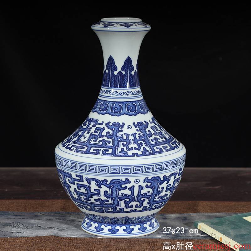 Jingdezhen imitation the qing dynasty imperial dragon Cao Long grain blue and white garlic garlic vase display vases, 35 cm high
