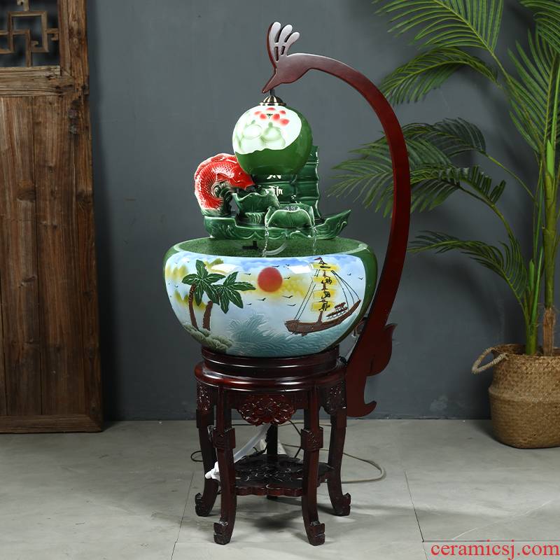 Chinese ceramic water furnishing articles feng shui plutus creative living room office the opened fountain humidifier housewarming gift