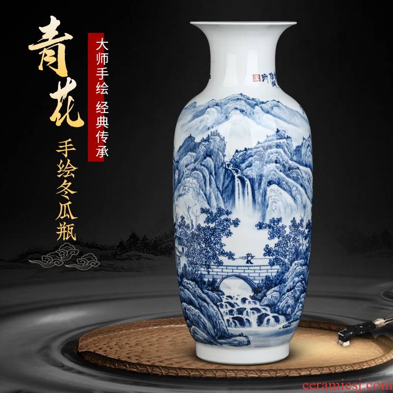 Jingdezhen famous scenery of blue and white porcelain vase hand - made ceramics furnishing articles sitting room flower arranging Chinese style household ornaments