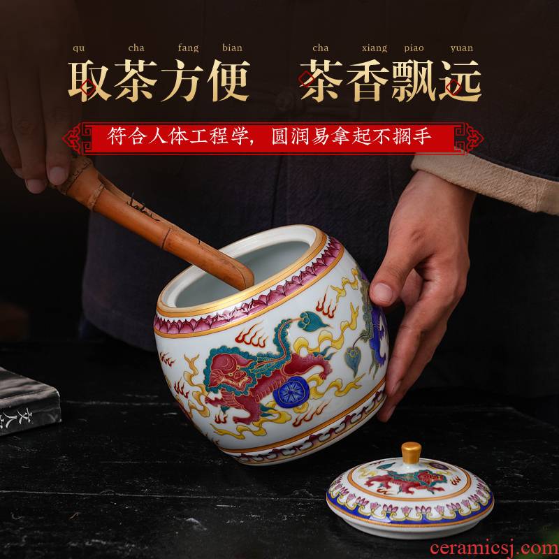 Jingdezhen enamel color restoring ancient ways caddy fixings ceramic small household storage tanks seal pot black tea pu - erh tea POTS