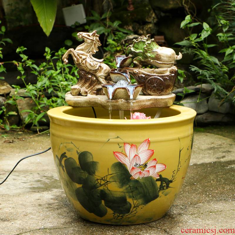 Jingdezhen ceramic goldfish bowl sitting room floor balcony office home furnishing articles circulating water courtyard big fish tank