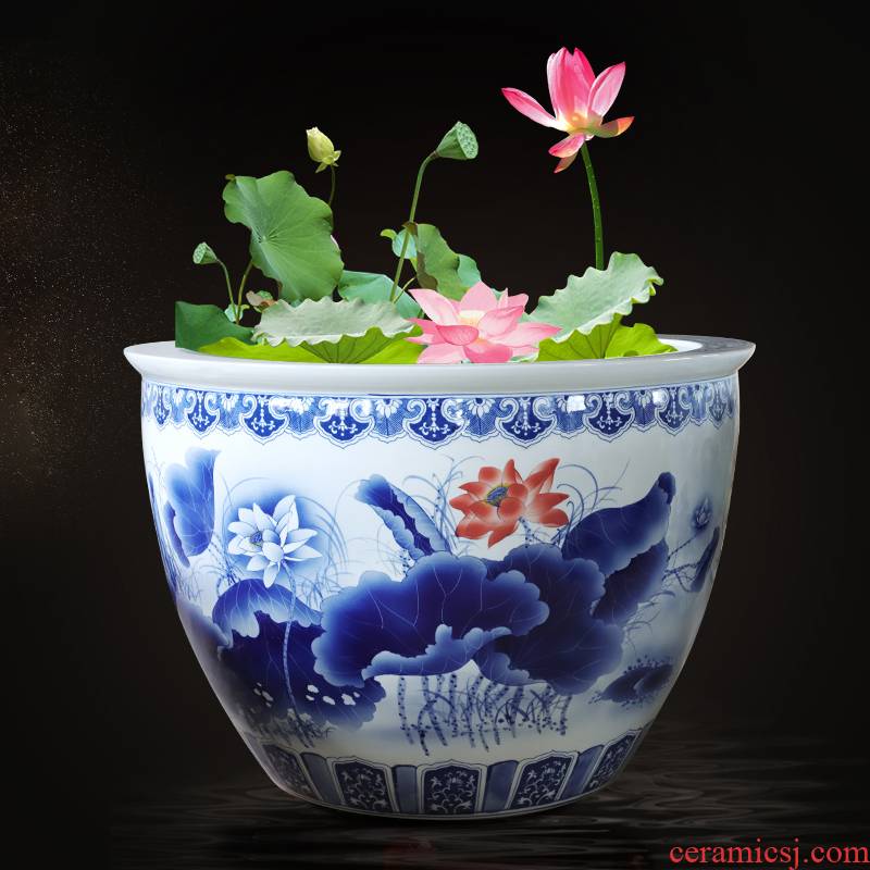 Blue and white porcelain of jingdezhen ceramics birdbath oversized 1 meter large vats porcelain jar aquarium bowl aquarium water turtle box