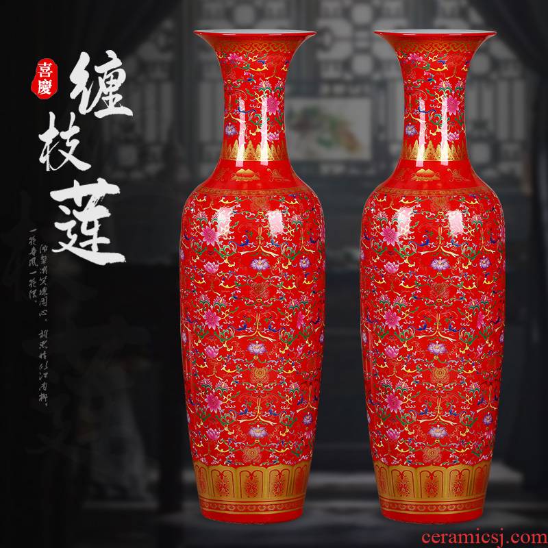 Jingdezhen ceramics China red large vases, Chinese style to decorate the living room the opened to heavy large furnishing articles