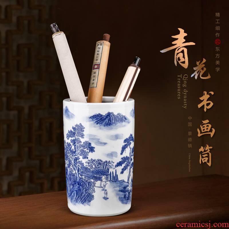 Jingdezhen porcelain and ceramic painting and calligraphy cylinder quiver sitting room adornment furnishing articles study calligraphy and painting scroll cylinder receive a barrel
