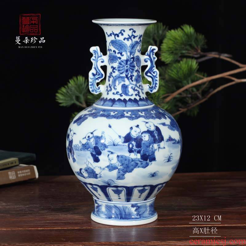 Jingdezhen pure hand - made porcelain vase tong qu rich ancient frame boutique gift porcelain vase