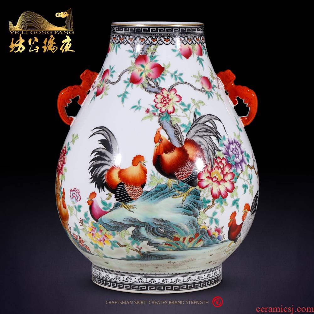 Jingdezhen ceramics imitation the qing qianlong pastel prosperous double listen barrels of Chinese style household adornment furnishing articles