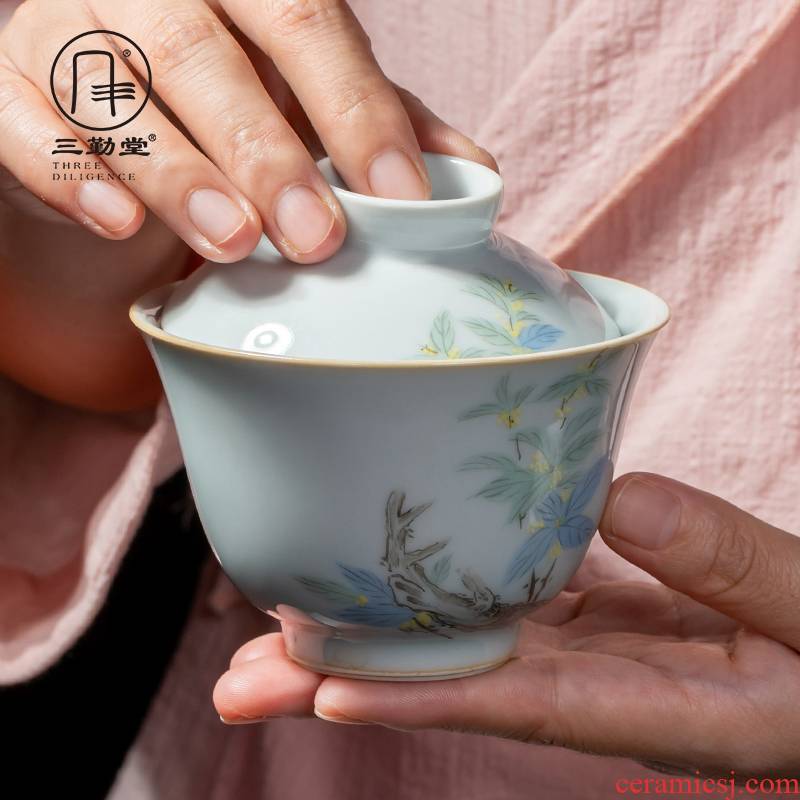 The three frequently plant ash tureen jingdezhen ceramic cups kung fu tea set hand - made S12026 osmanthus tea machine