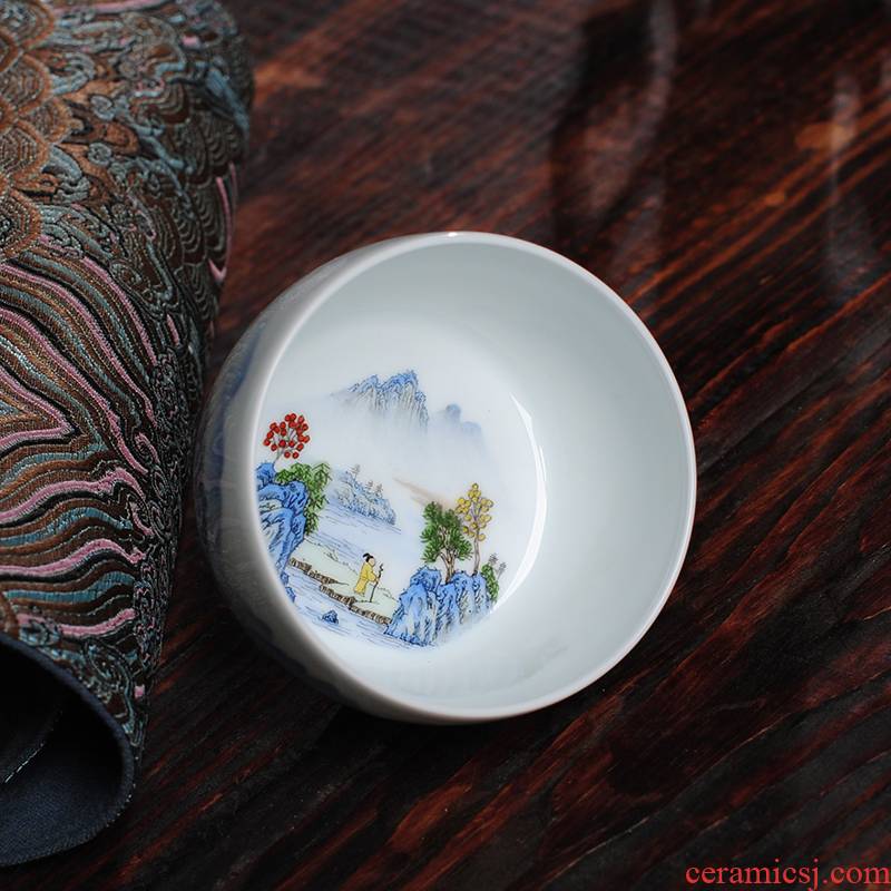 The Owl up jingdezhen tea hand - made pastel landscape master kung fu tea cups cup sample tea cup drawing single CPU