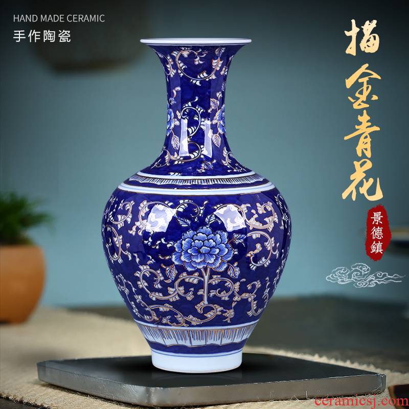 Jingdezhen blue and white porcelain vase hand - made ceramics flower arranging flower implement Chinese style household furnishing articles sitting room decorate the table