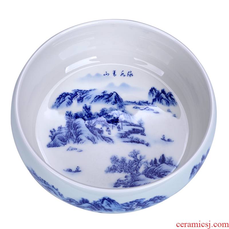 Jingdezhen ceramics desktop furnishing articles blue and white porcelain brush painting writing brush washer cylinder tea wash to home students large - sized water jar