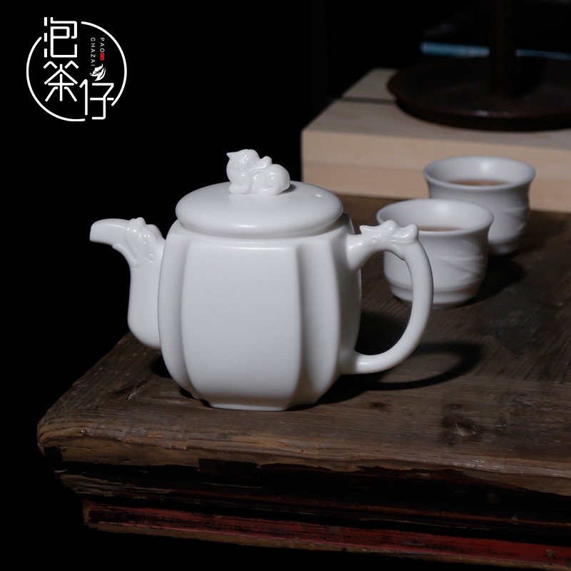Dehua biscuit firing high white porcelain ivory white guo - jin zhang all hand kung fu tea kettle, tea, single pot of large size